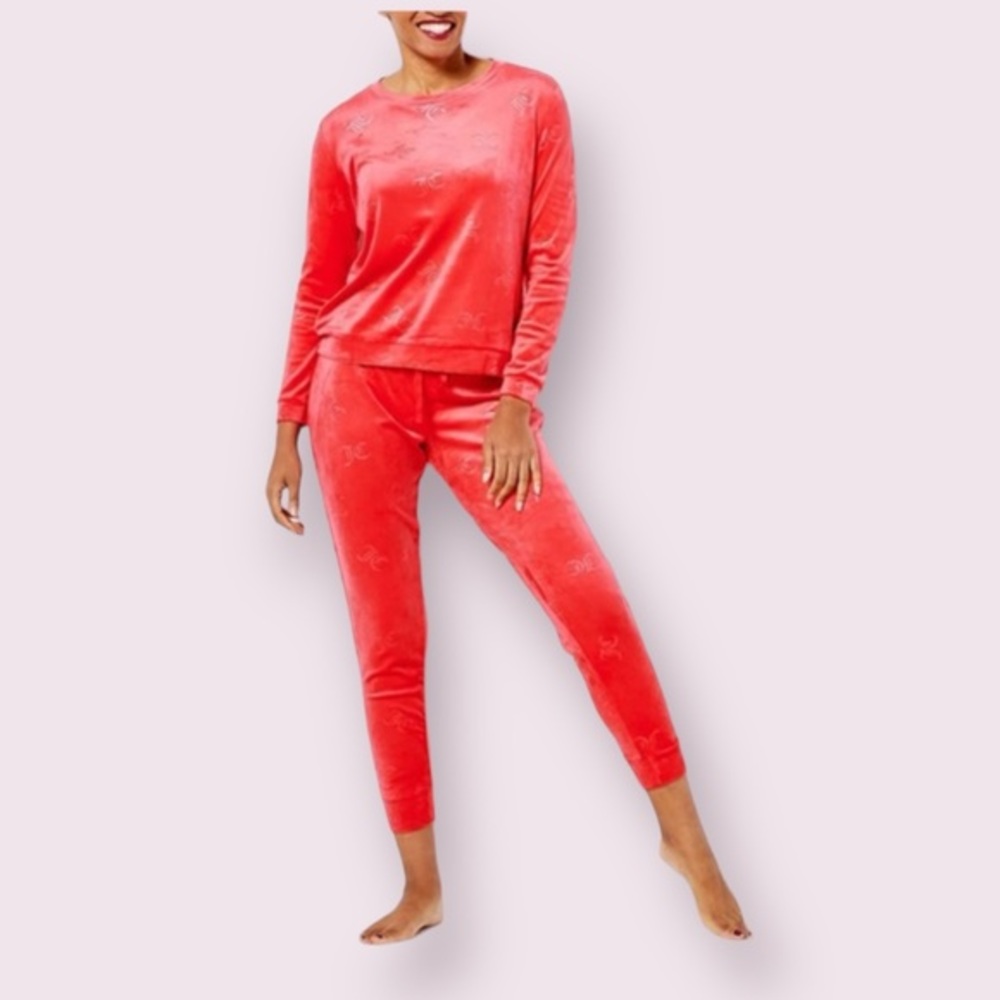 Juicy Couture Red Embossed Velvet Pajama Set - Picture 1 of 8